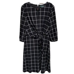 Lauren Ralph Lauren Black/White Check Print‎ Keyhole 3/4 Sleeve Zip Lined Size 8